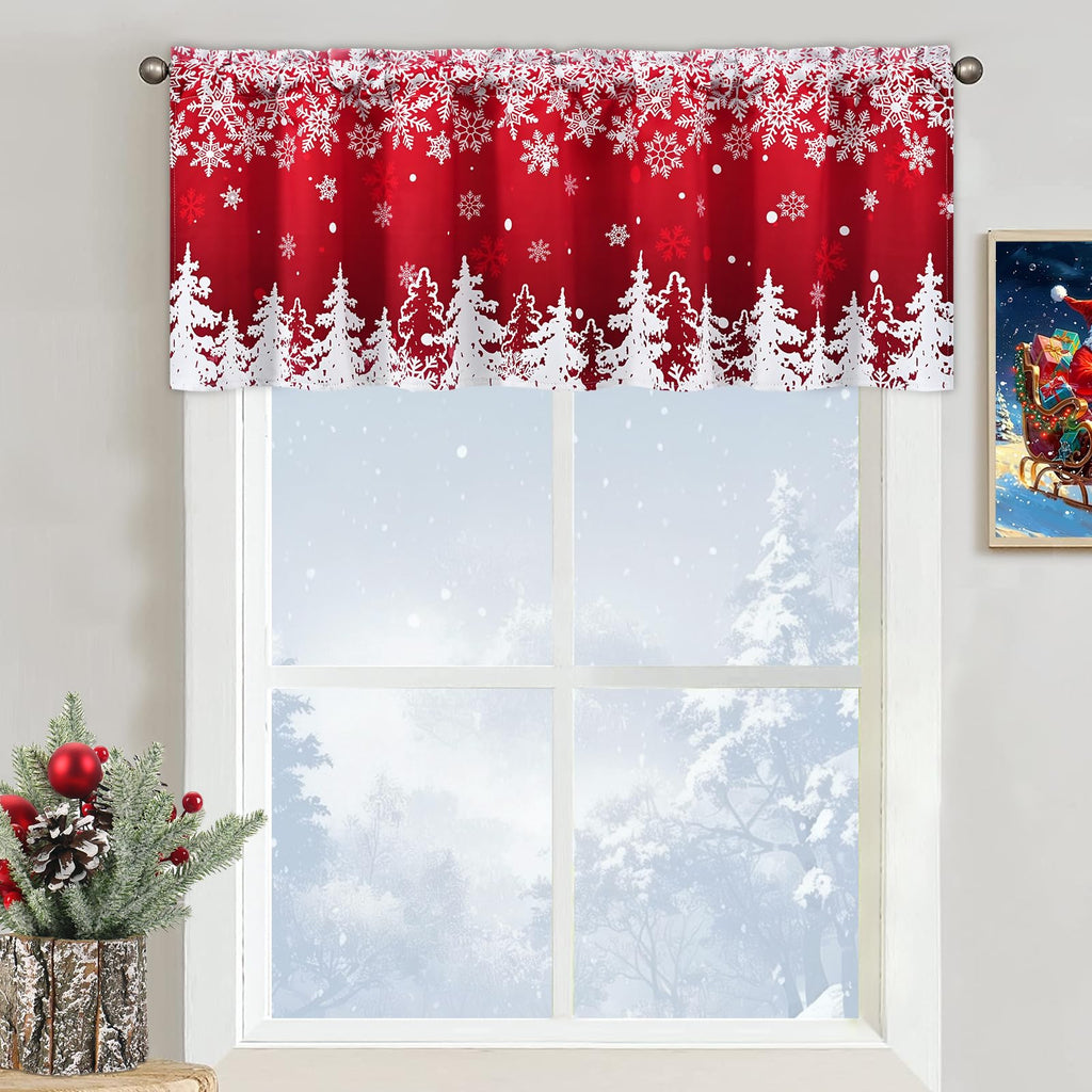 Christmas Valances for Windows Red Kitchen Curtains Snowflake Valances Blackout Window Valance Rod Pocket Xmas