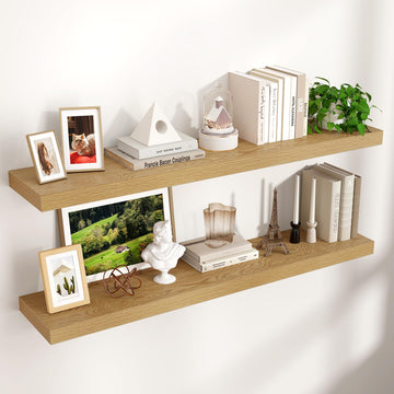 48" Wide x 9" Deep Floating Shelves for Wall, Oak Finish, 2-Pack