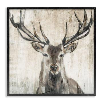 Rustic Deer Elk Wildlife Portrait, 24 x 24 Inch Framed Giclée Print