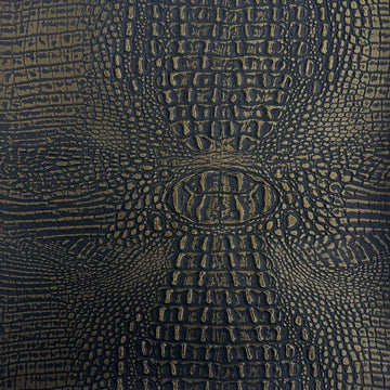 Mugger Two Tone Gator Faux Leather Vinyl Fabric - Sold by The Yard - 60" (Black | Gold)
