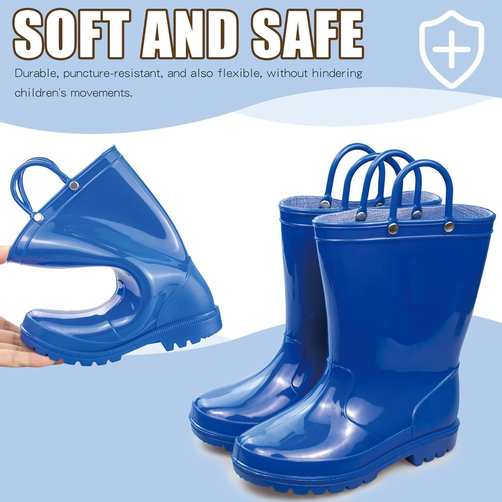 Children's Rain Boots with Easy-On Handles, Waterproof Outdoor Boots for Girls and Boys, Perfect for School and Play