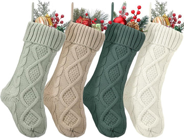 Sage Green Christmas Stockings, 18" Large Knitted Stockings - Set of 4