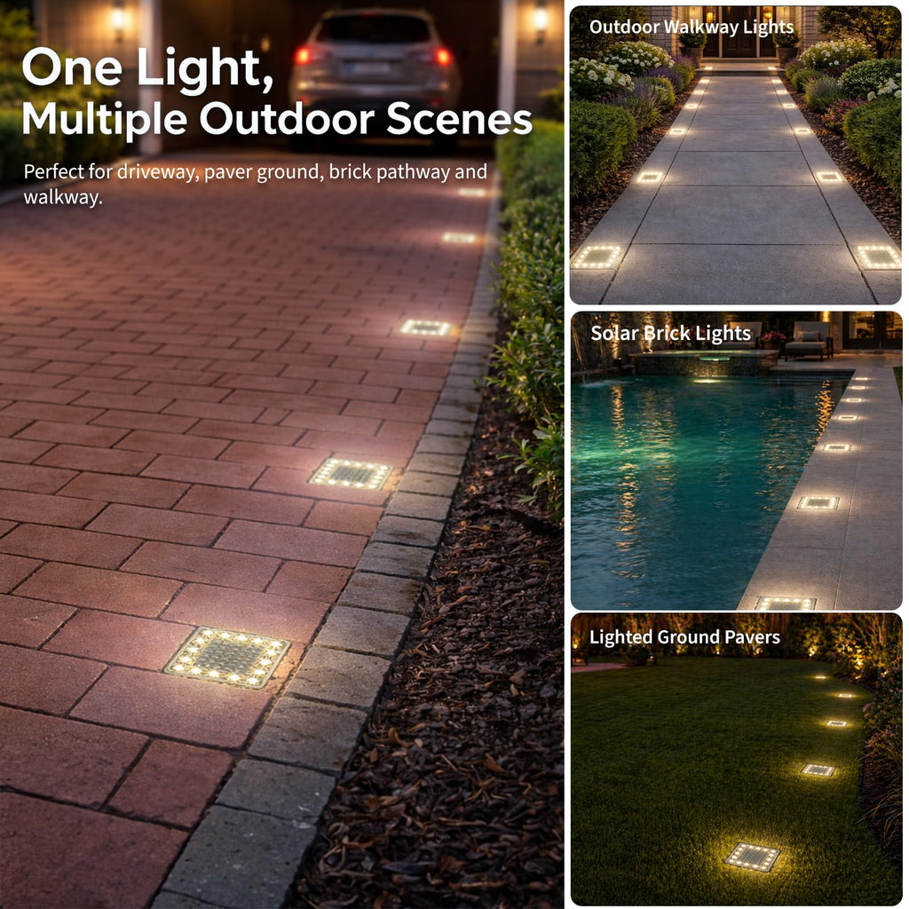 Solar Ground Lights, 4x4 Paver Light, Warm White, 2Pk