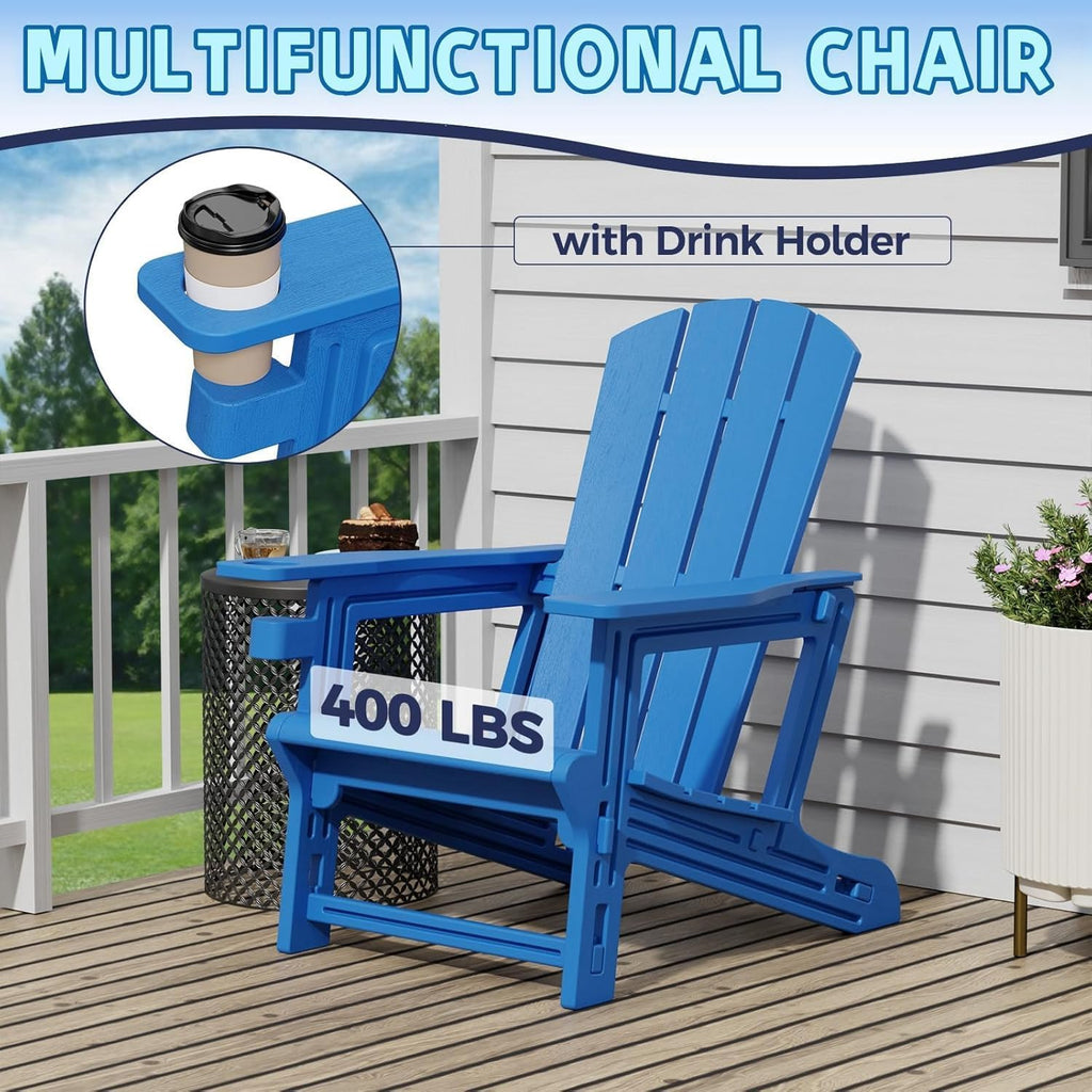 Adirondack Chair Set of 2, All Weather Plastic Adirondack Chairs, Fire Pit Chairs with Cup Holder, Outdoor Lawn Chair