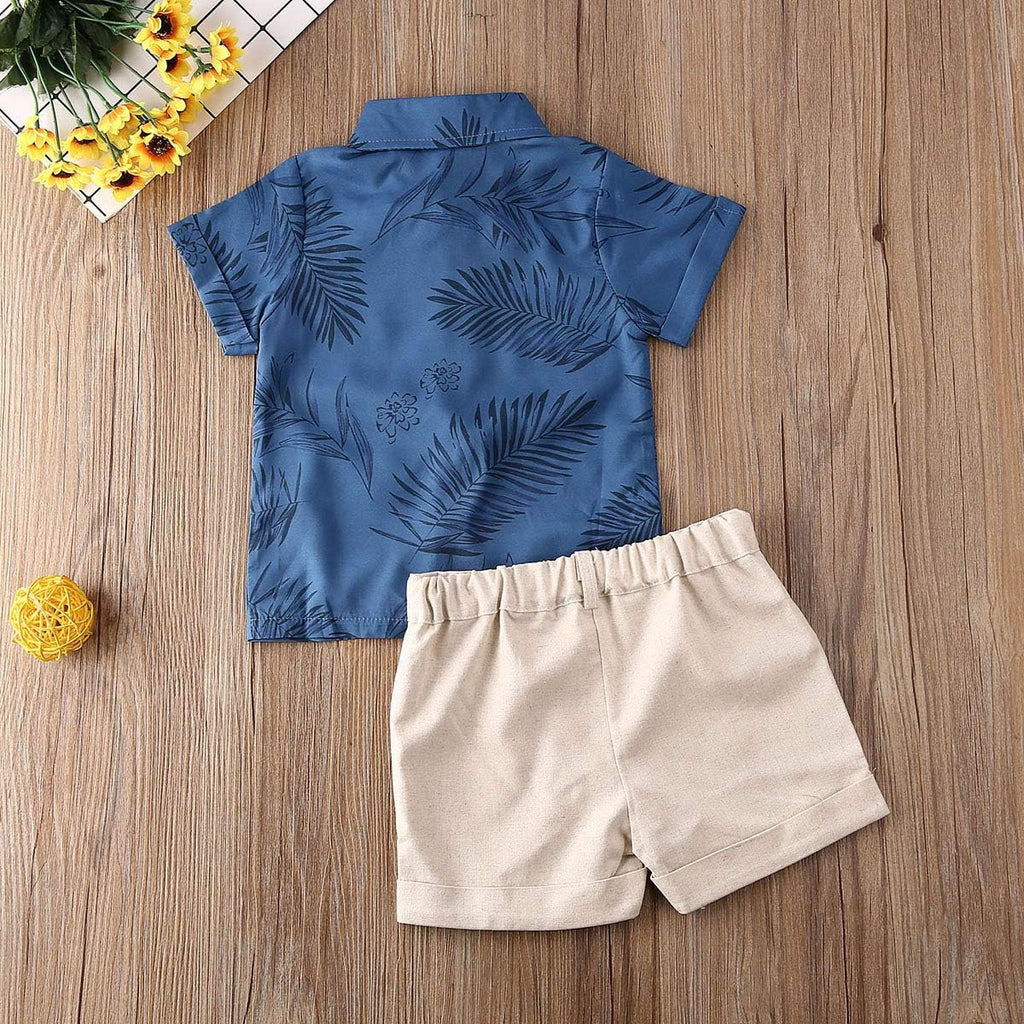 Baby Toddler Boy Outfits Clothes Summer Kids Pattern Short Sleeve Button Down Shirt & Shorts Set