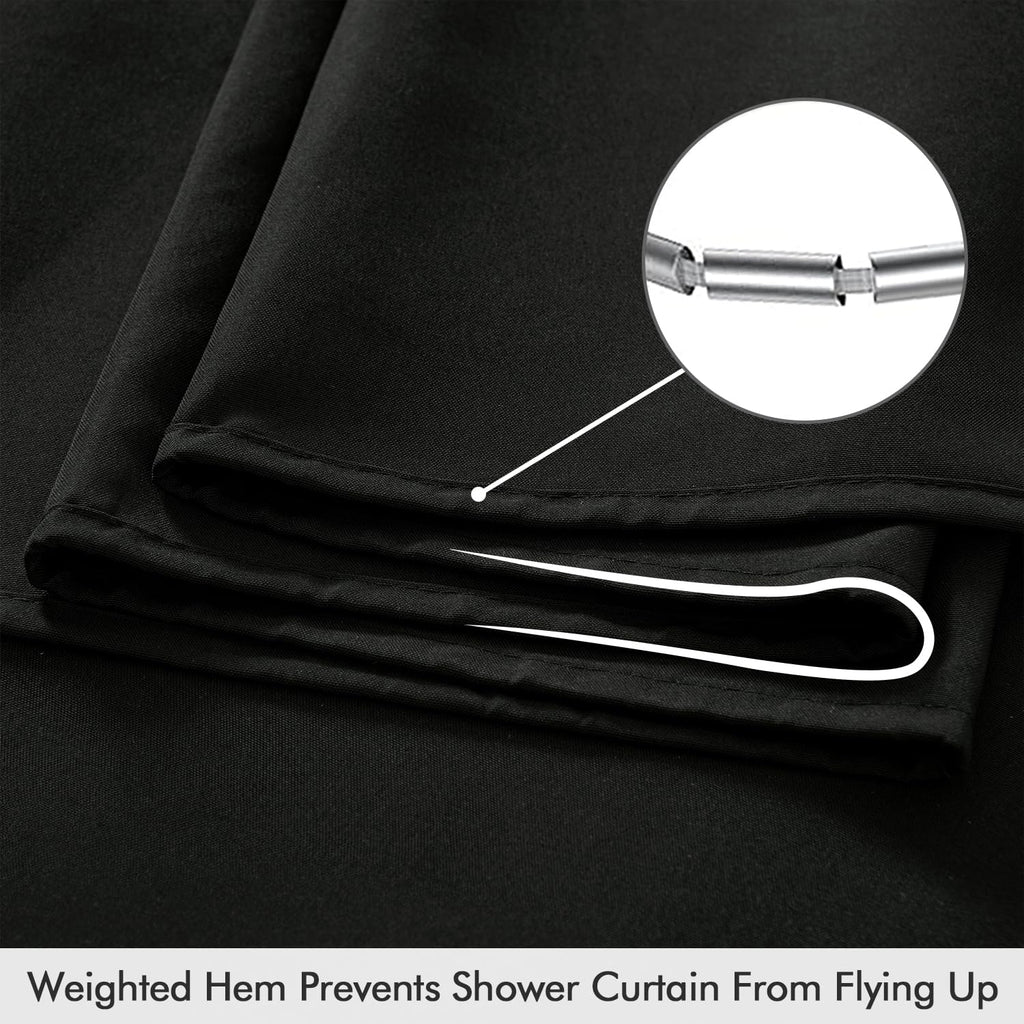 Black Extra Long Linen Fabric Shower Curtain Set - W72xL108