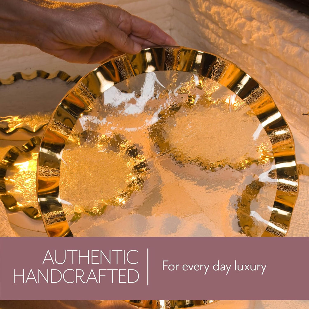 Ruffle 8.25 x 6.5 Inch Dip Bowl with 24k Gold, Timeless Glass Tableware for all Occasions, Made in the USA