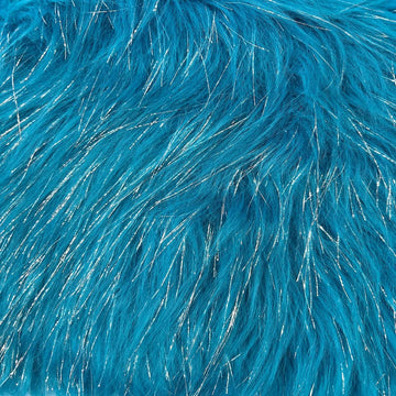 Turquoise Tinsel Sparkle Glitter Long Pile Shaggy Faux Fur Fabric - Sold By The Yard - 60"