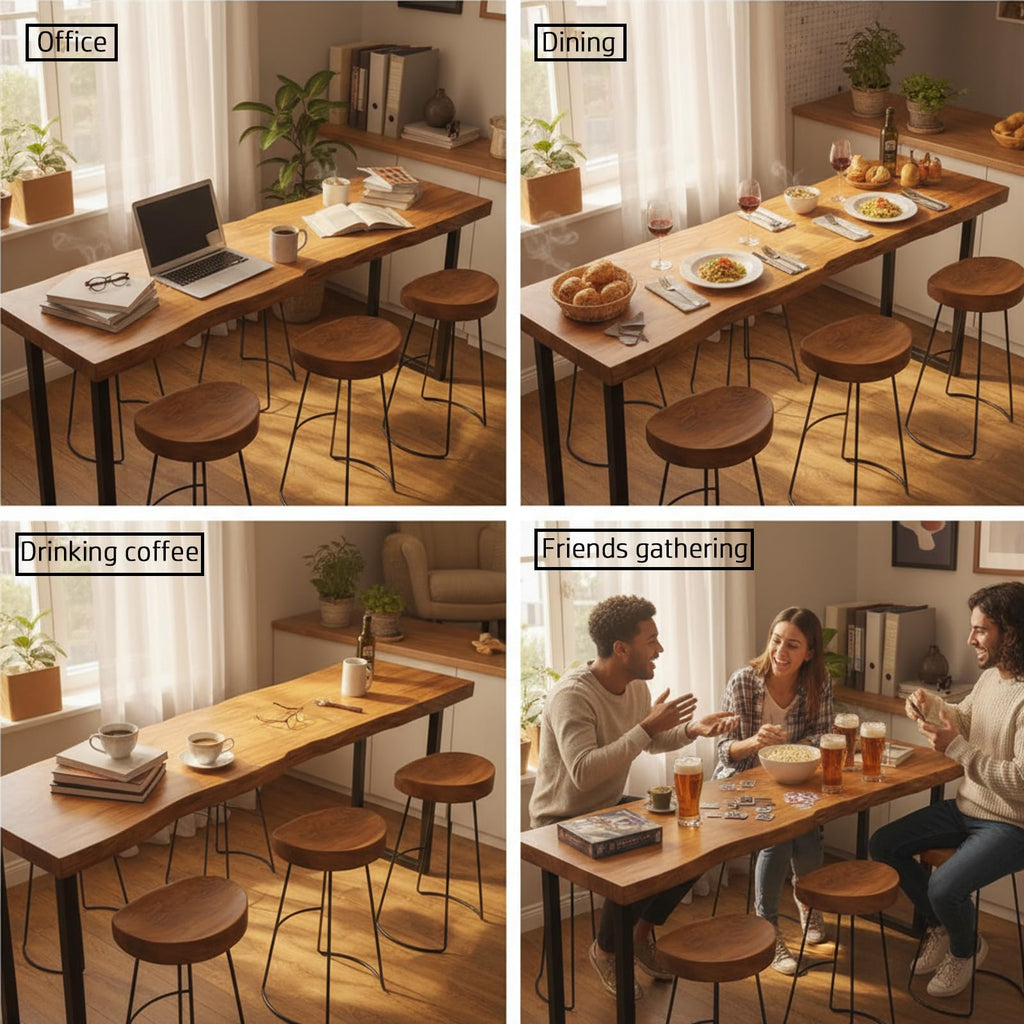 55.1in Bar Table, Solid Wood Narrow Counter Height Table, Industrial Kitchen Dining Table, for Coffee Shop, Living