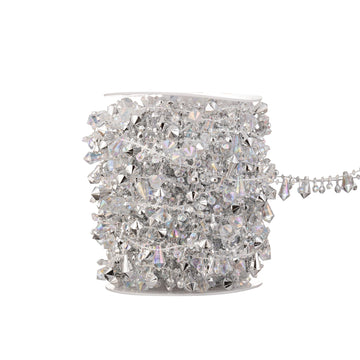33 Feet Crystal Garland Christmas Clear Iridescent Crystal Bead Rolls and Silver Bead Garland Twist Bead String for