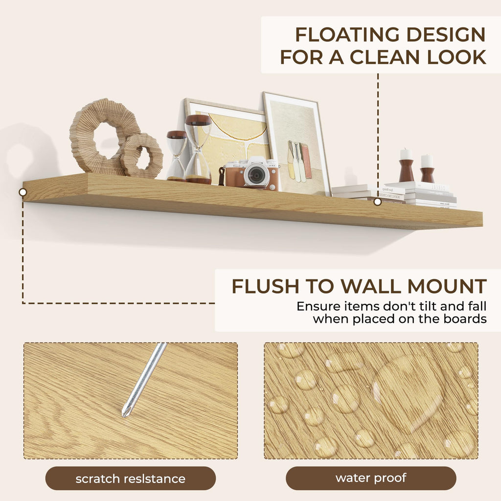 72Inch Floating Shelves for Wall 2Pack, Oak, 8" Deep