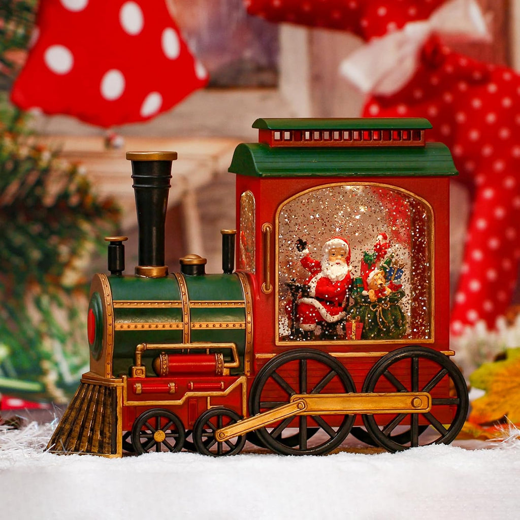 Christmas Train Snow Globe with Music and Lights, Musical Snow Globe Lantern for Holiday Decor, Battery/USB Powered