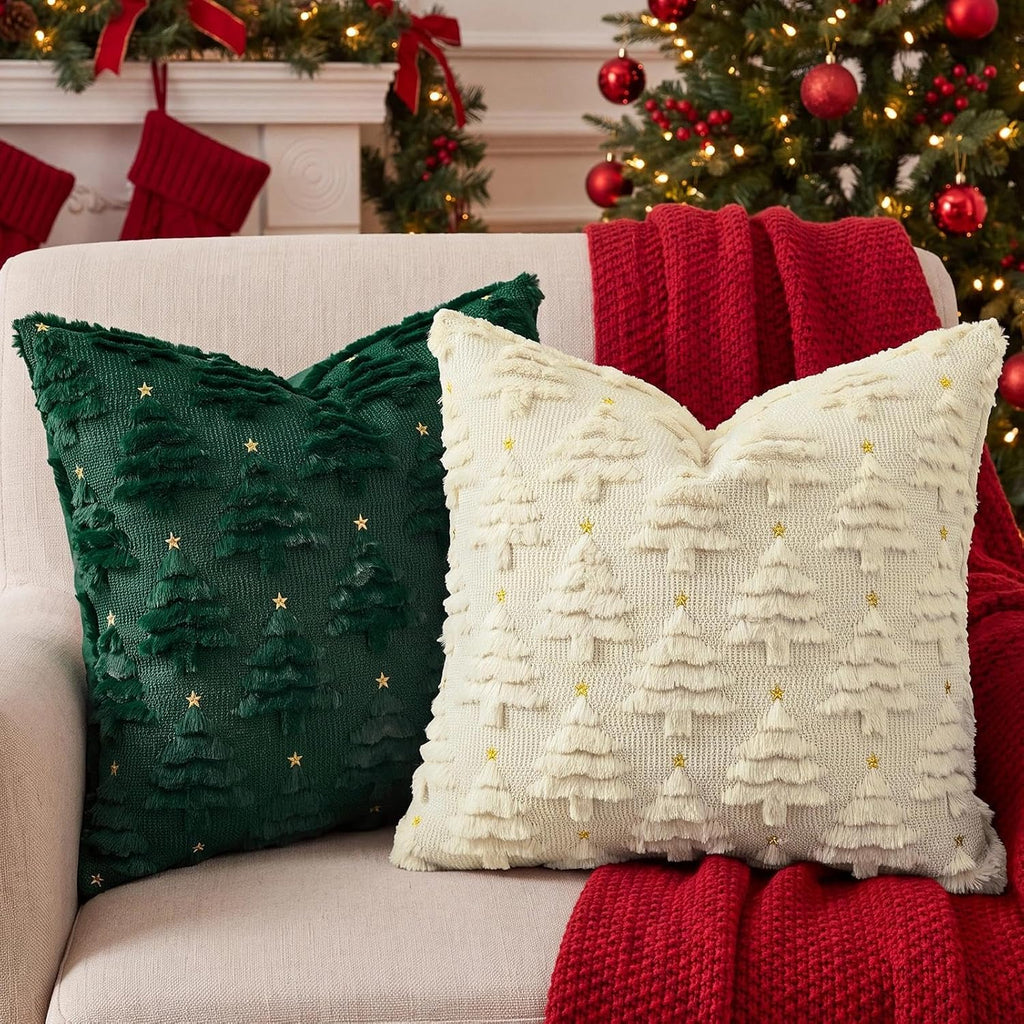 Christmas Pillow Covers 18x18, Beige Xmas Home Decor - Set of 2
