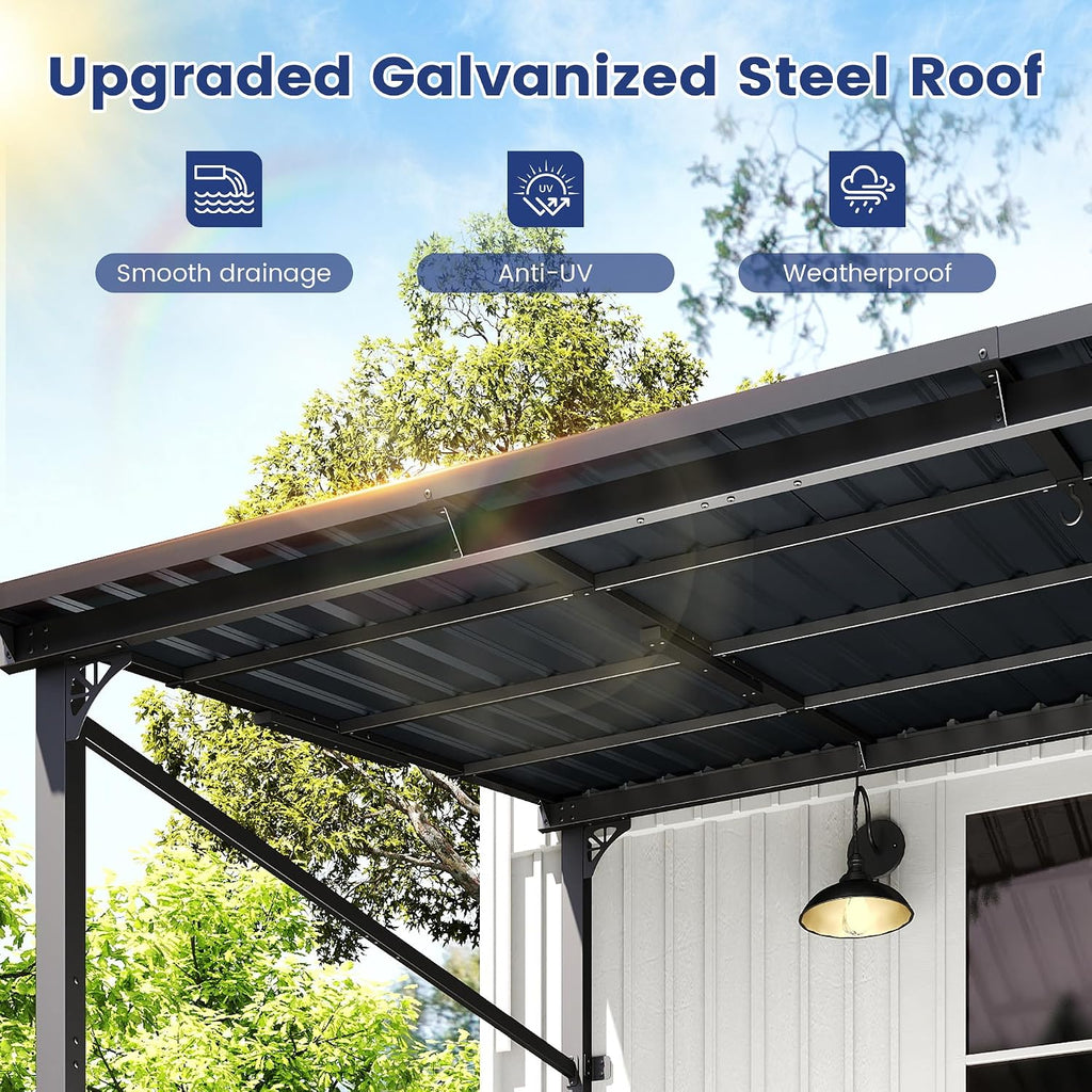 8'x 10' Wall Mounted Gazebo, Lean to Gazebo Pergola with Sloped Roof | Hard Top Pergola