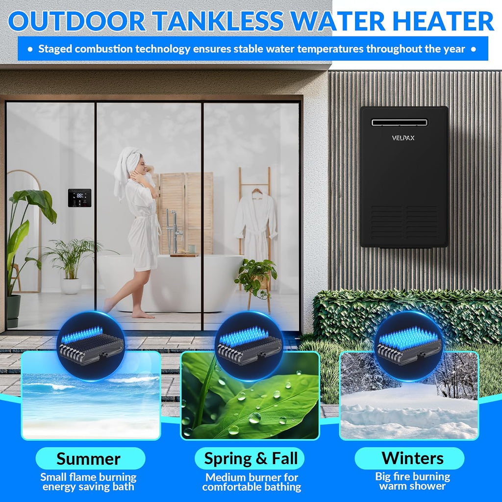 Natural Gas Tankless Water Heater, 5.26GPM 20L Outdoor