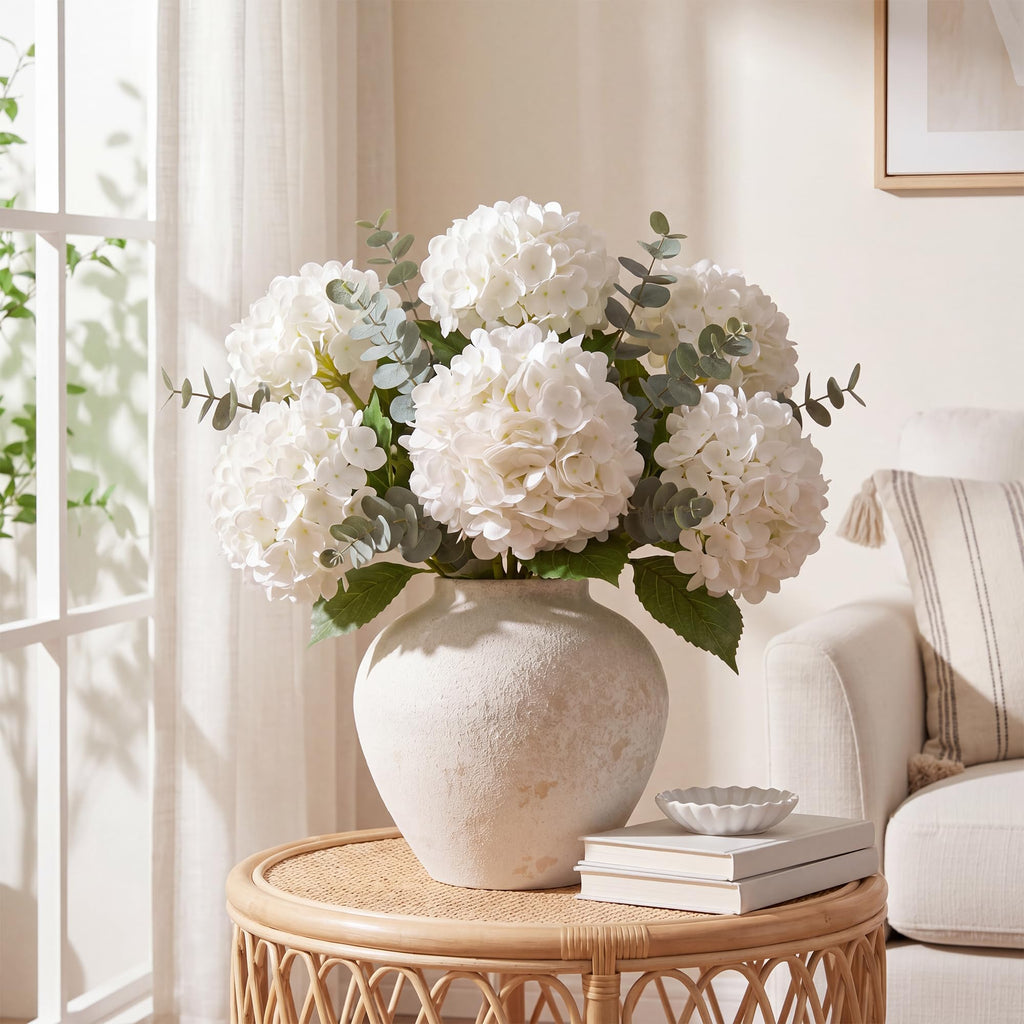 6 Pcs White Artificial with Eucalyptus for Vase