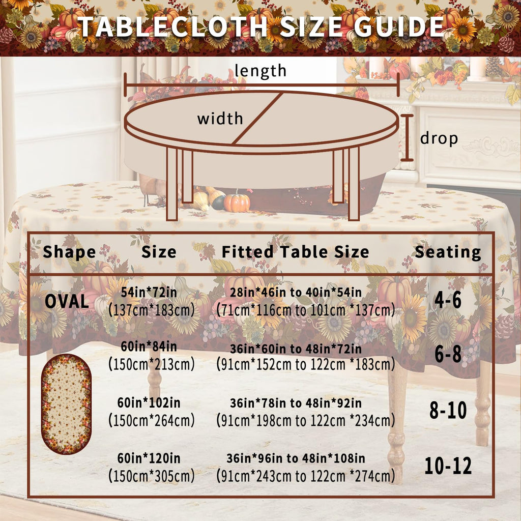 Fall Tablecloth Oval 60 x 102 Inch, Fall Table Cloth Oval Table Cover