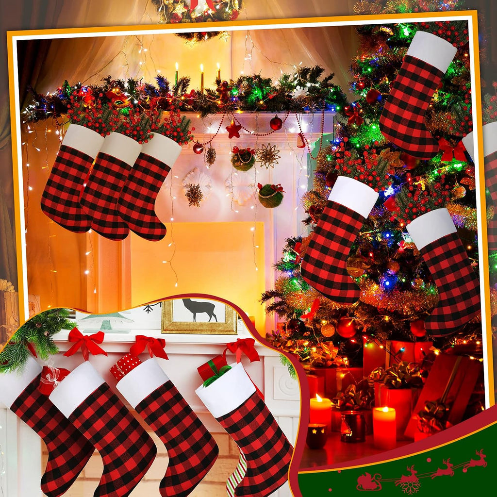 30 Pcs 18 Inch Christmas Stockings Bulk, Buffalo Plaid Stockings