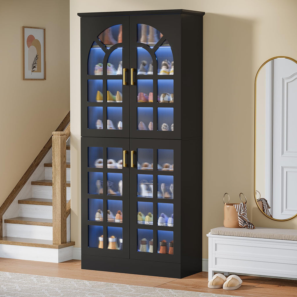 Tall Shoe Cabinet with Doors & Led Light, 8-Tier, Modern