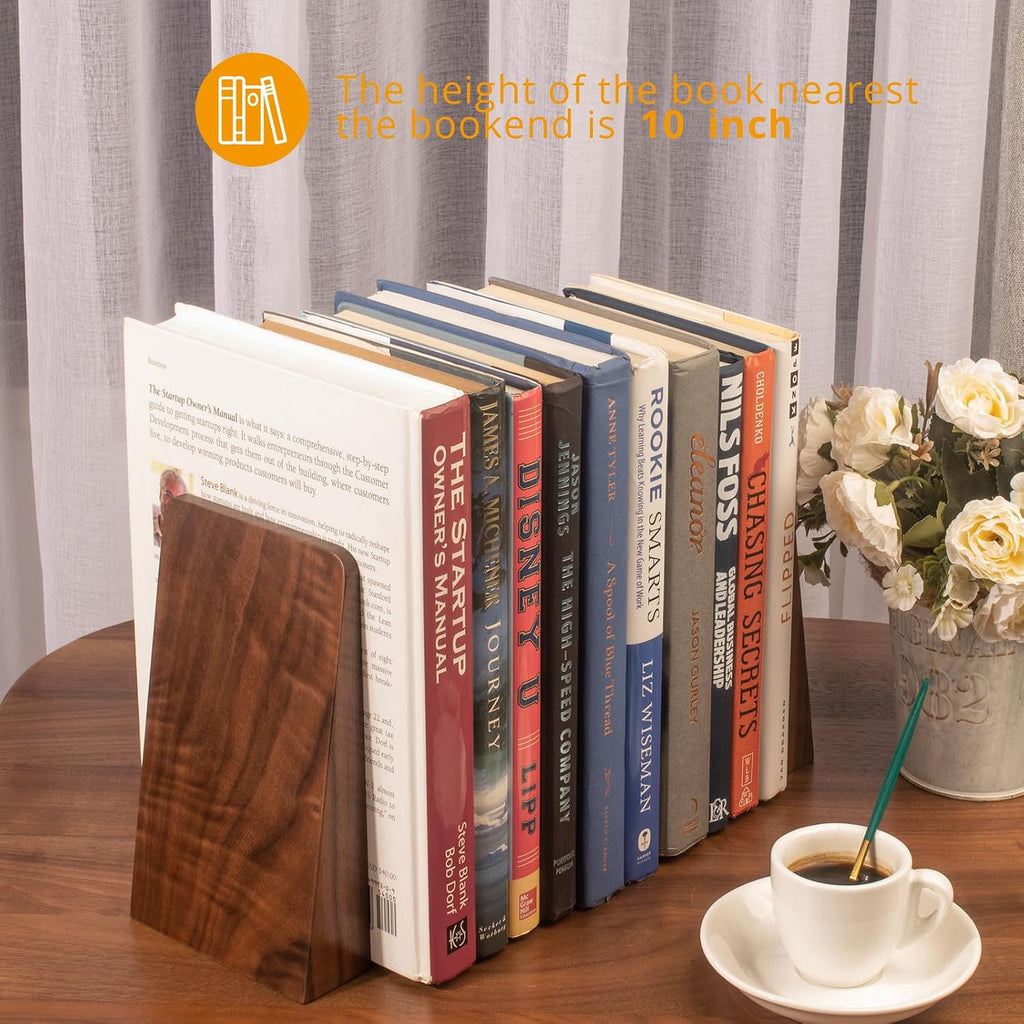 Walnut Book Ends Heavy Duty Handmade Book Ends for Shelves Decorative Bookends to Hold Heavy Books (Black Walnut Wood