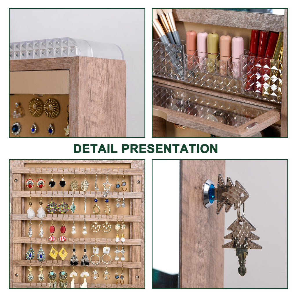 Over the Door Jewelry Organizer with LED Lights, 47.2" Full Length Mirror with Storage, Wall Mounted Jewelry Armoire
