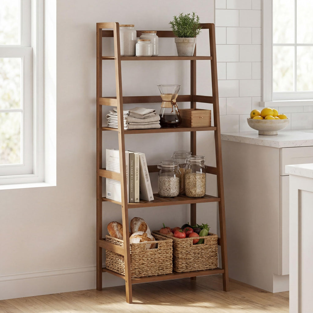 4-Tier Ladder Shelf, Bamboo Plant Stand Rack
