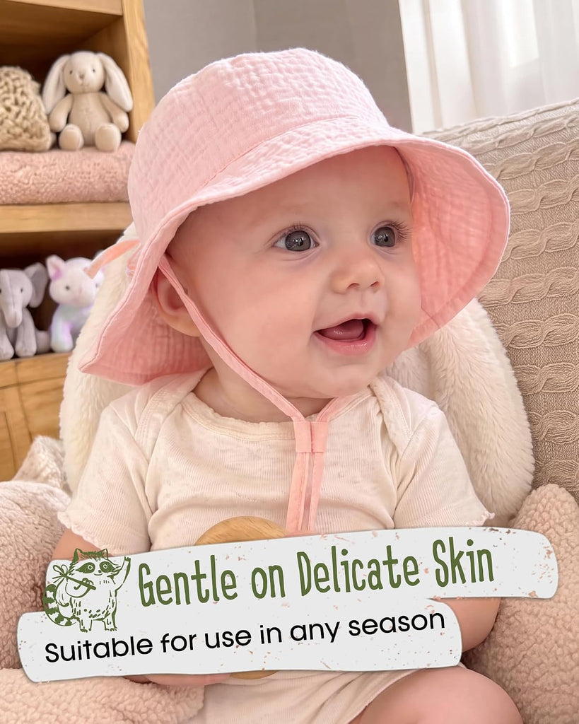 Baby Sun Hat Muslin Cotton Toddler Bucket Hat for Girls Boys Wide Brim UPF 50+ Summer Beach Hats