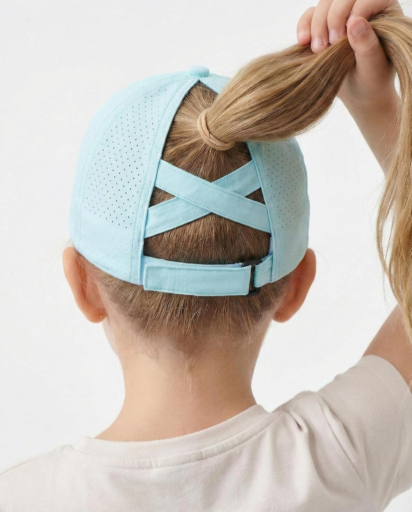 Little Girls Reflective Baseball Cap Criss Cross Ponytail Hat Kids Quick Dry Mesh Summer Sports Hat for Toddler Ages