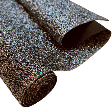 Gray Tinsel Fabric Chunky Glitter Faux Leather Roll, 52" x 12" inches, Halloween Mardi Gras Leatherette for Holiday