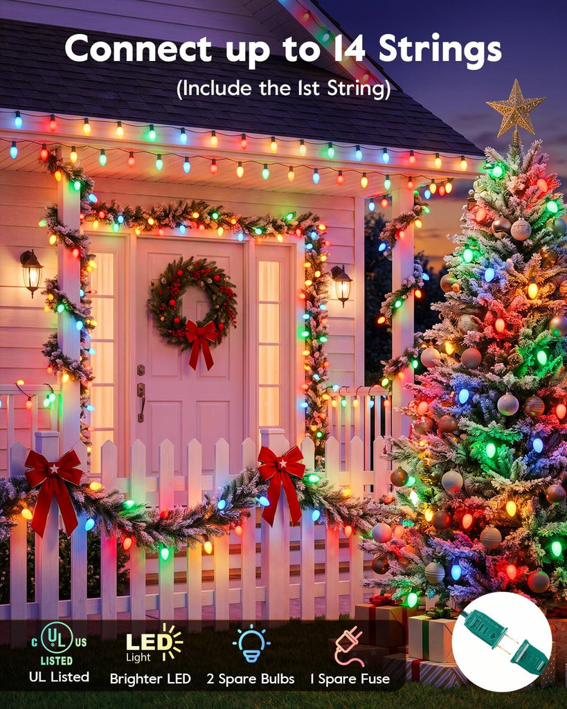 C9 Christmas Lights Outdoor, 50 FT 50 LED Vintage String Lights, Multicolor Waterproof Holiday Lights for Christmas