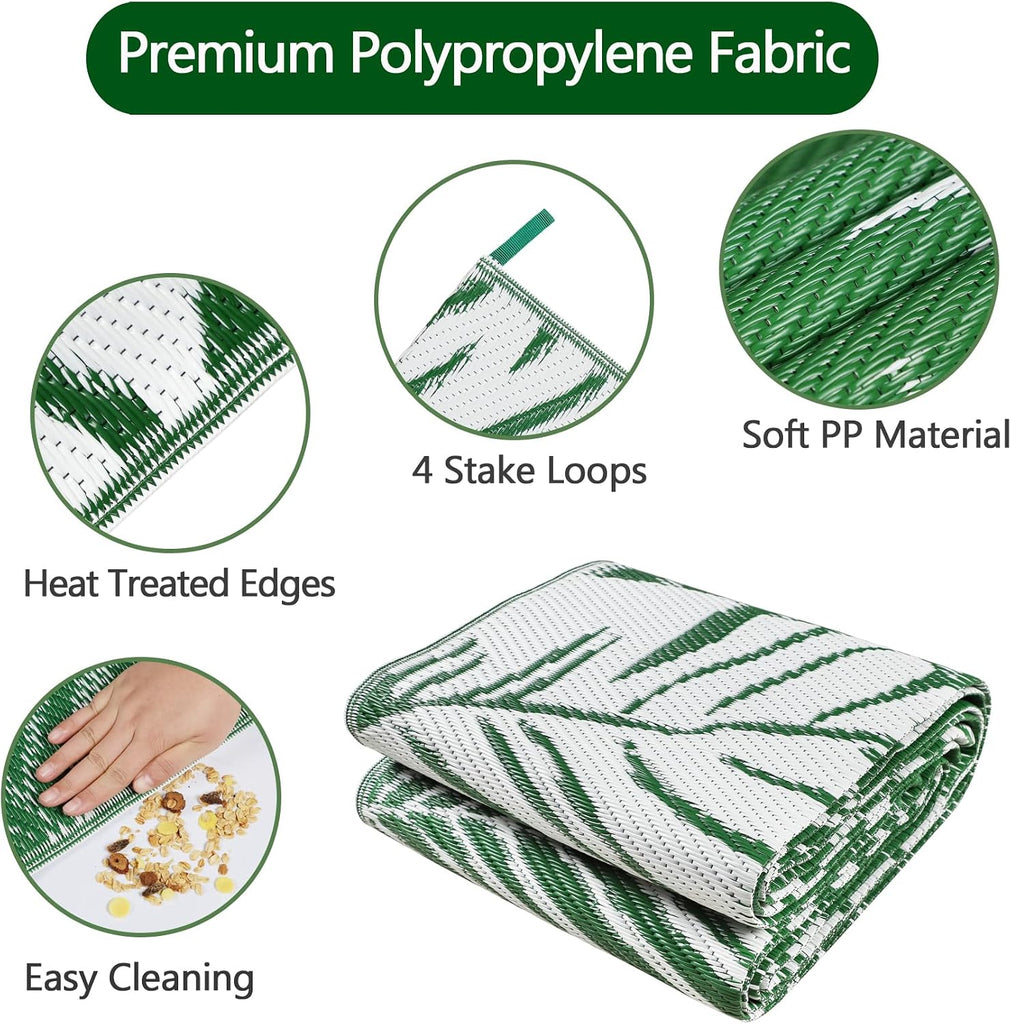 Reversible Outdoor Rugs 8'x10' Waterproof Outdoor Patio Rugs Clearance Portable RV Camping Mats Green Lightweight