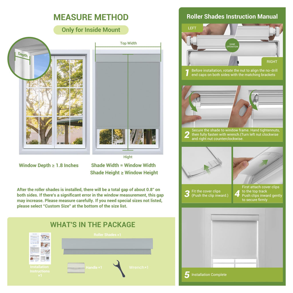 No Drill No Tools Blackout Roller Shades for Windows