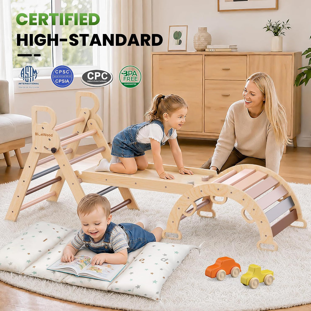 Triangle Set with Cushion, Wooden Climbing Toys for Toddler