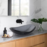 Aquaterior Tempered Glass Bathroom Vessel Sink Oval Vanity Above Counter Top Mount Basin Clear Grey Industrial Modern