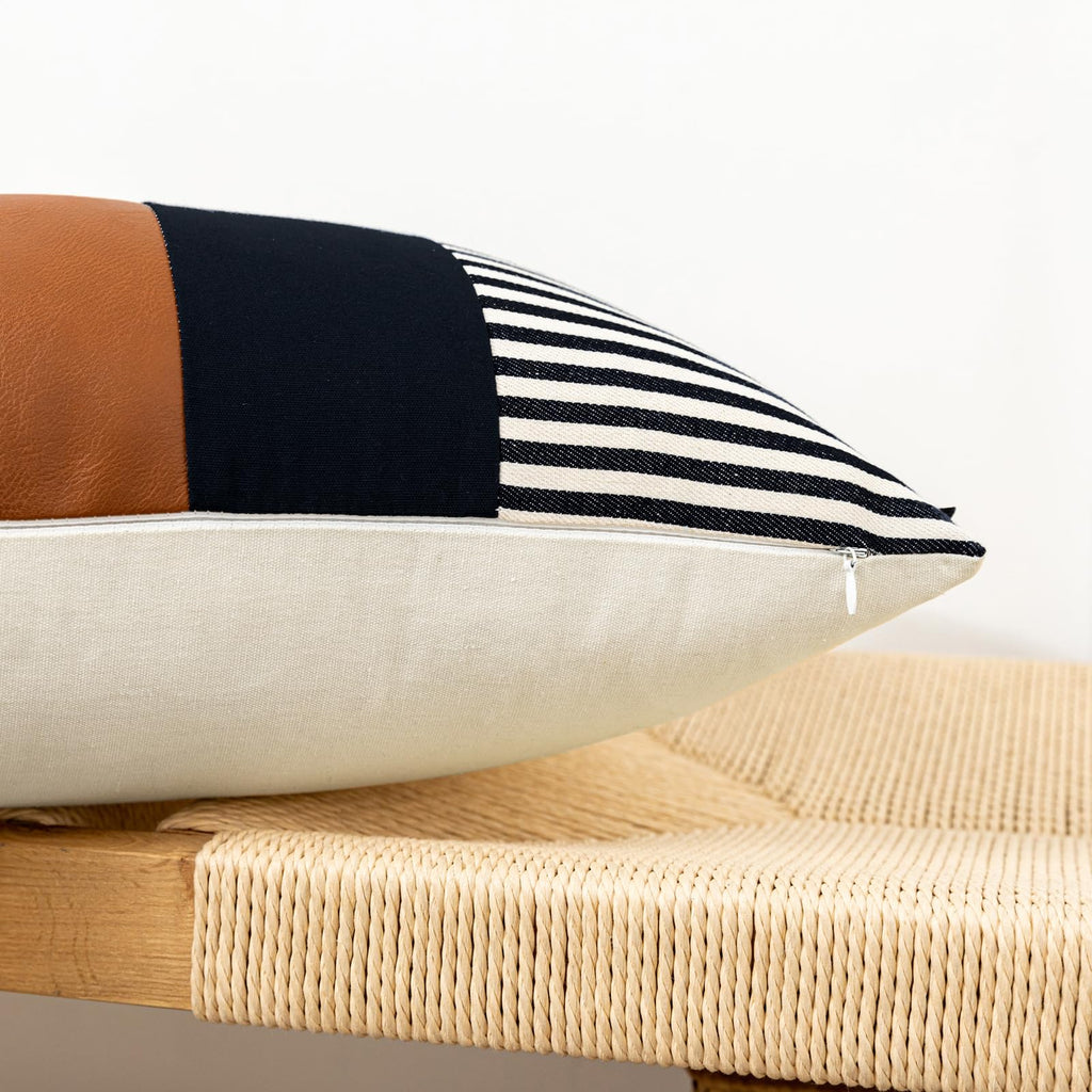 Brown and Black Decorative Pillow Cover Set of 2, Farmhouse Stripe Lumbar Pillow Cover 12x20 Modern Faux Leather