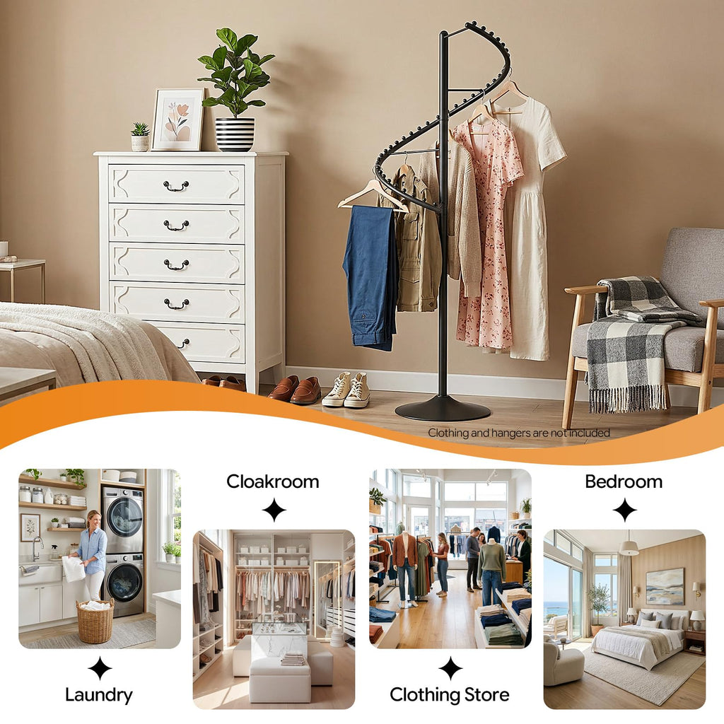 Spiral Rotating Clothing Rack, 360° Spiral Retail Costumer Garment Rack