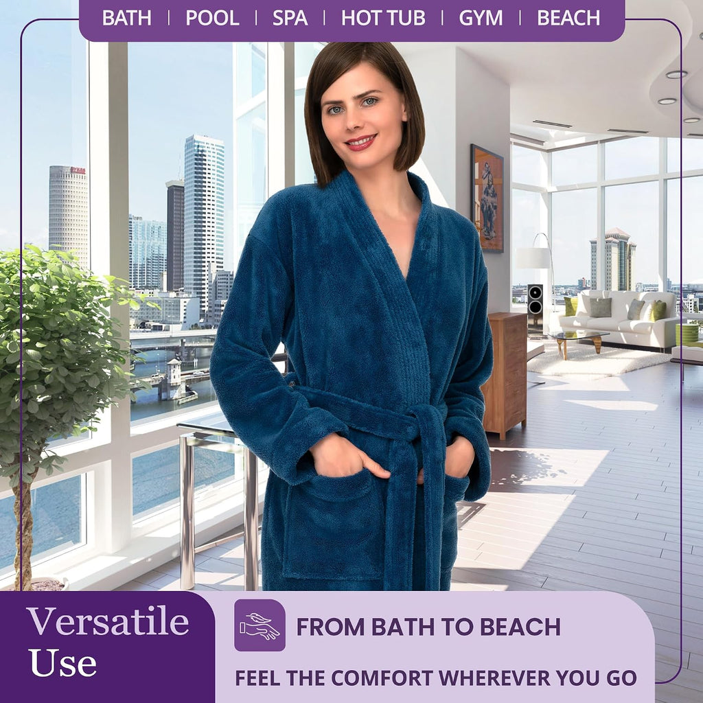 Womens Robe Soft Plush Bathrobe Fleece Kimono Spa Bath Robe for Women