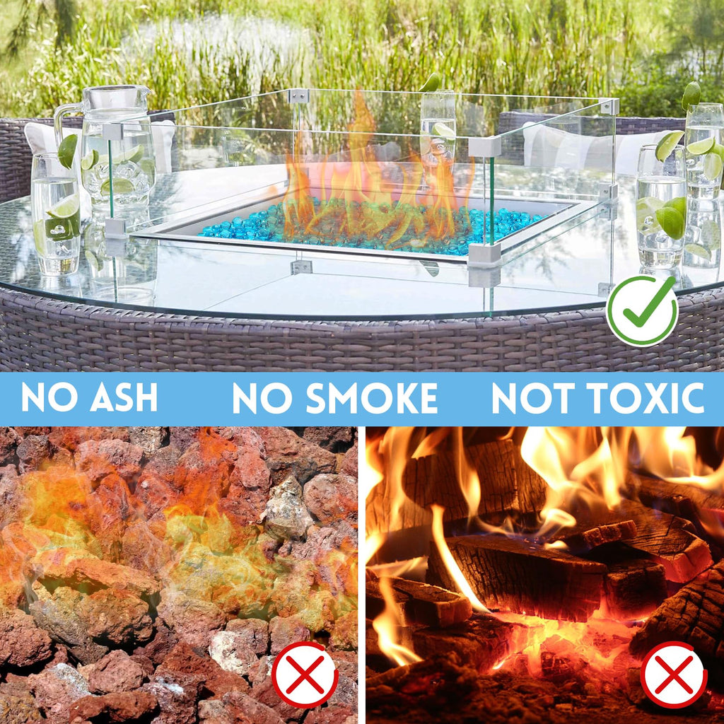 Fire Glass for Propane Fire Pit, Caribbean Blue Round Fire Pit Rocks 10lb