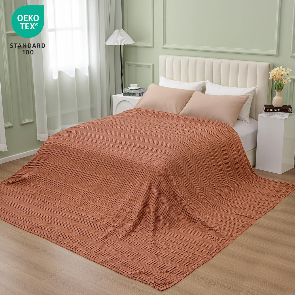 Cooling Waffle Blanket for Hot Sleepers, 110"x96", Terracotta