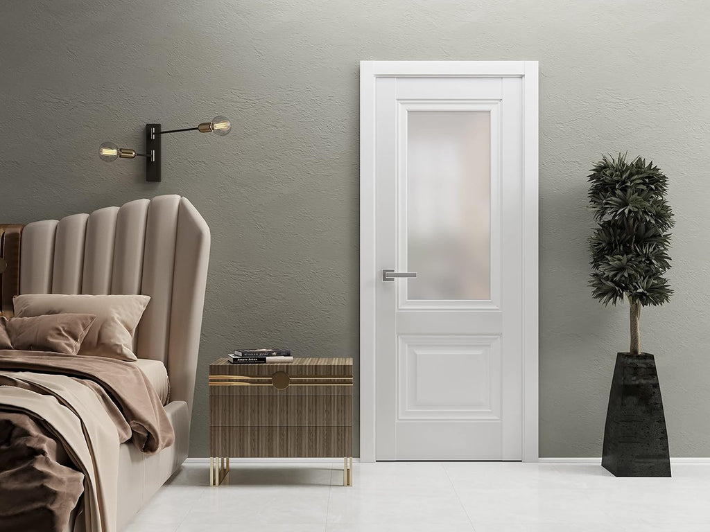 Slab Barn Door Panel | Lucia 8822 White Silk | Sturdy Finished Wooden Kitchen Pantry Shaker Doors | 
