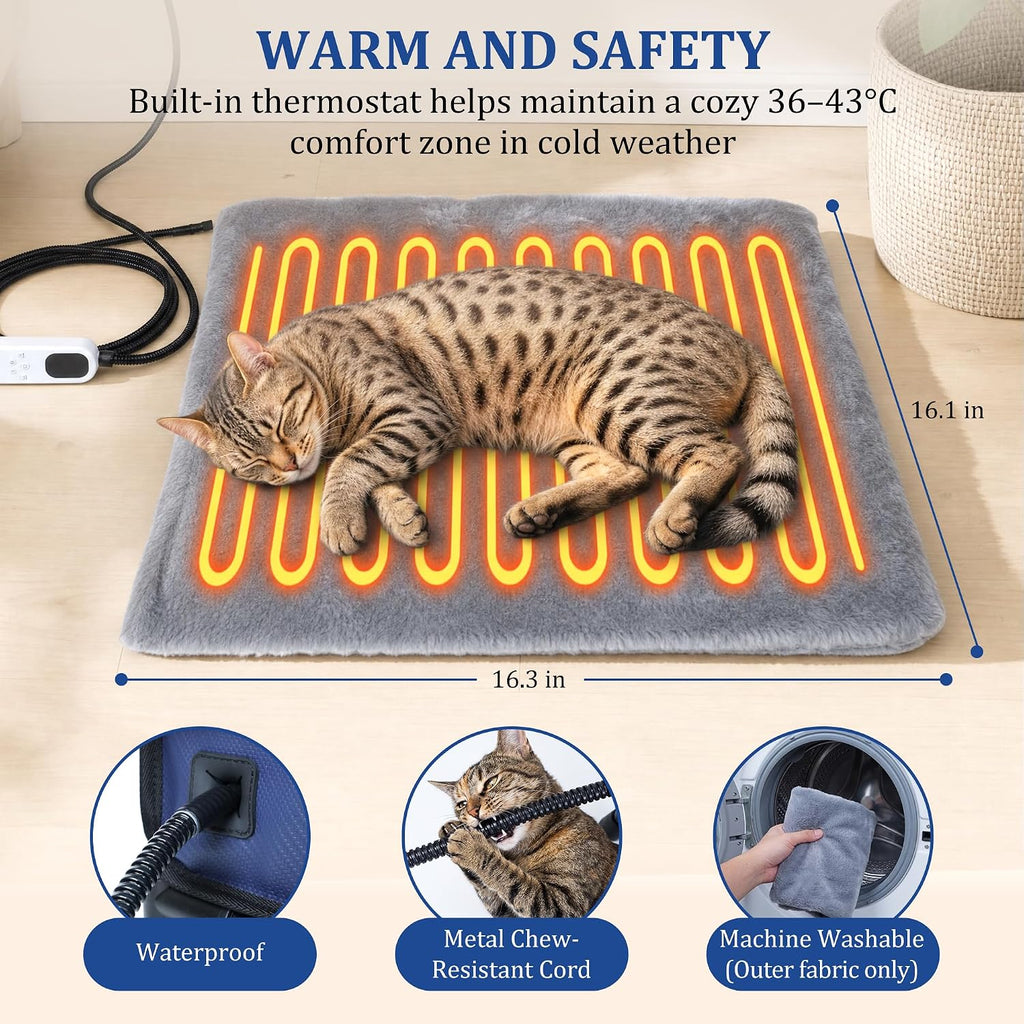 Extra Large PU Leather Heated Cat House for Outside, Waterproof Cat Houses for Outdoor Cats with Heating Pad & Escape