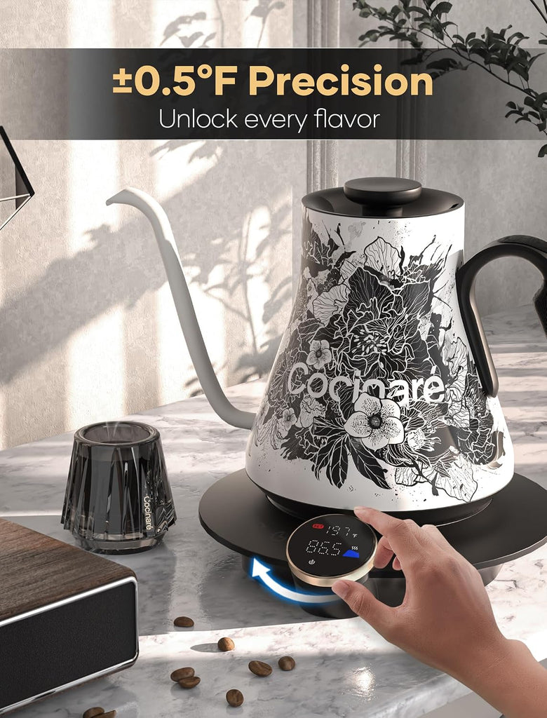 Artisan Collection Gooseneck Electric Kettle, ±0.5°F Temperature Control for Pour Over Coffee & Tea, 1500W Fast