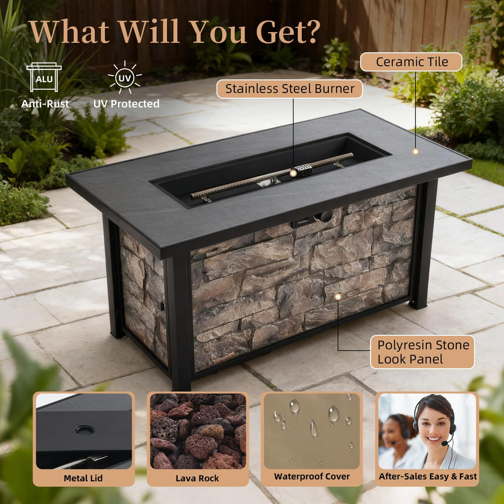 48 inch Propane Fire Pit Table with Ceramic Tile Top, 50000 BTU