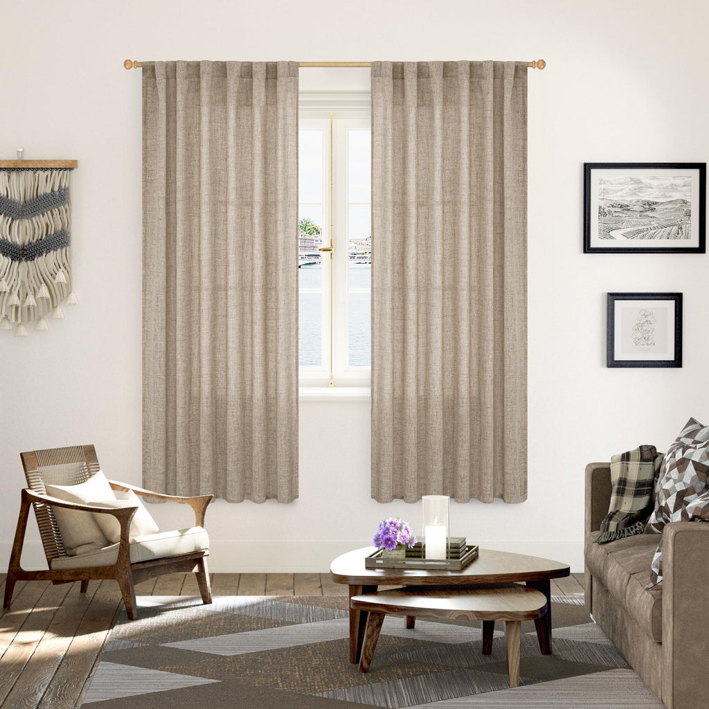 Dark Oatmeal Linen Semi Sheer Curtains 72 Inches Long 2 Panels
