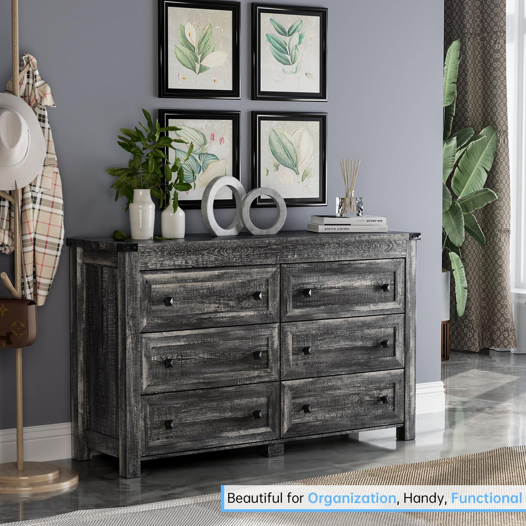 6 Drawer, 47.3" Wide Chest of Drawers, Rustic Grey