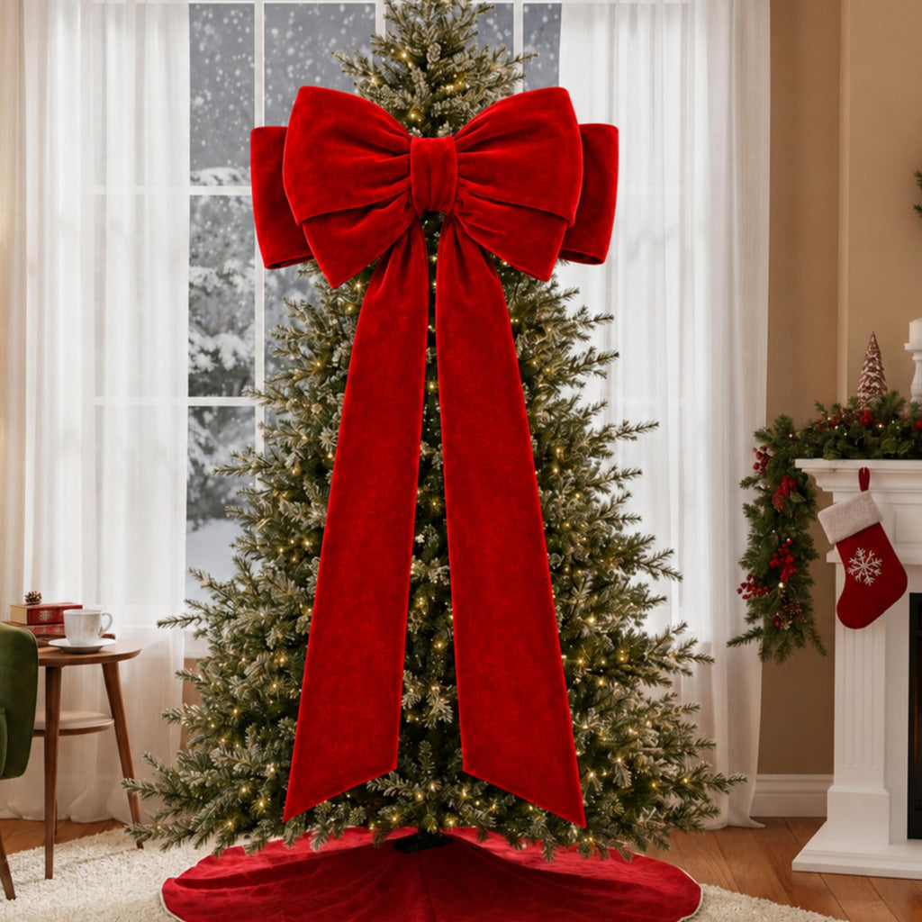 39 x 59 Inch Giant Velvet Christmas Tree Topper Bow, Red