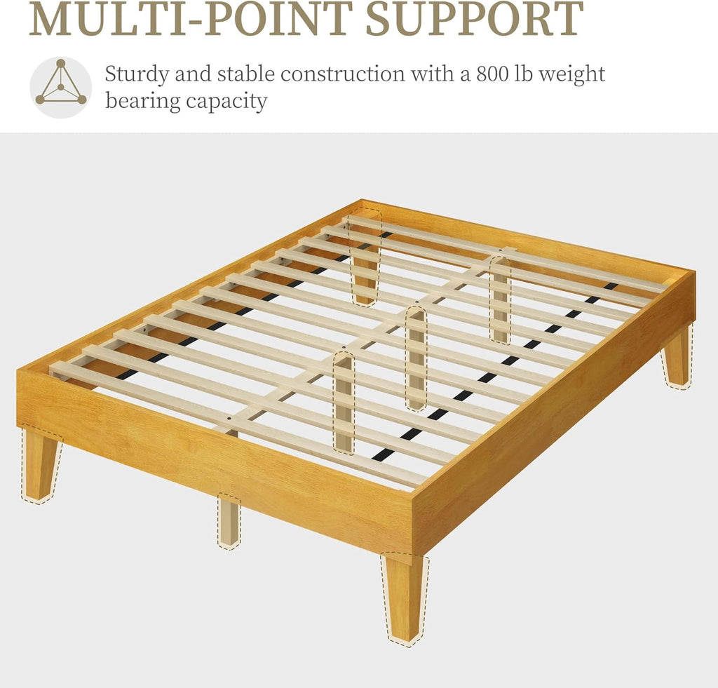 Solid Wood Platform Bed Frame Low-Profile Natural Wood