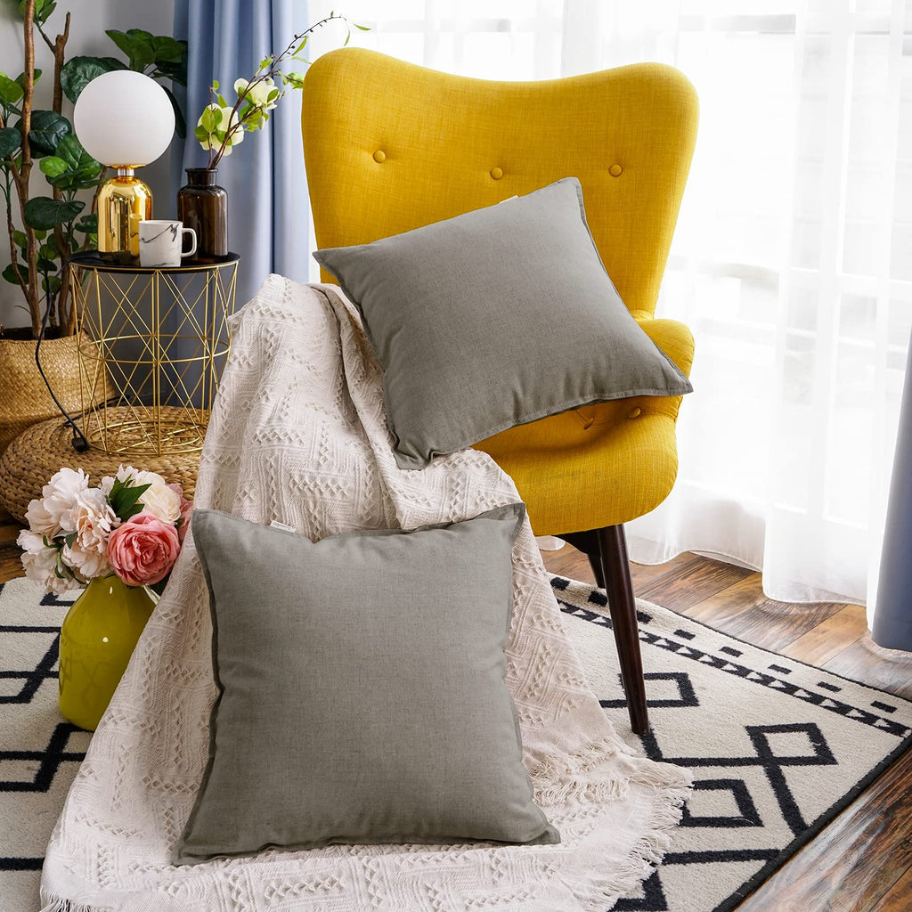18"x18" Solid Cotton Linen Decoration Throw Pillow Case with Zipper Euro Sham Cushion Case Cool Pillow Cover Delicate