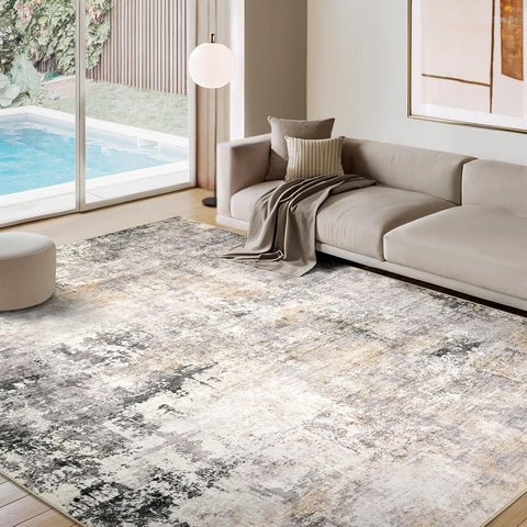 Area Rug Living Room Rugs - 8x10 Modern Abstract Soft Indoor Neutral Washable Rug Stain Resistant Non-Slip Low Pile