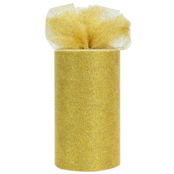 Gold Glitter Tulle Roll 6 Inch x 50 Yard Tulle Ribbon for Tutu Skirt, Wedding Christmas Baby Shower Valentine's
